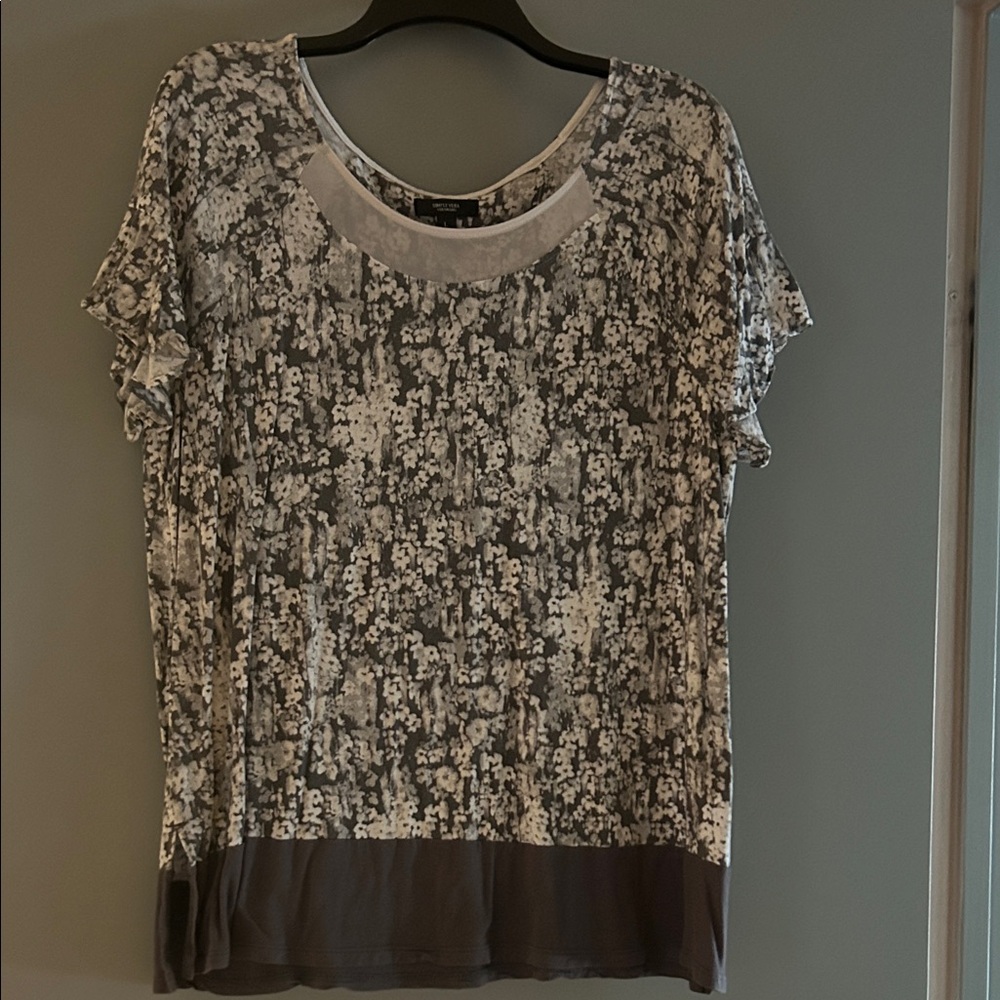 Simply Vera Vera Wang Floral Print Blouse - Gray and White